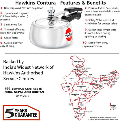 Hawkins Contura Pressure Cooker, 2 Litre Capacity