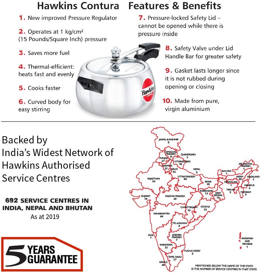 Hawkins Contura Pressure Cooker, 5 Litre Capacity