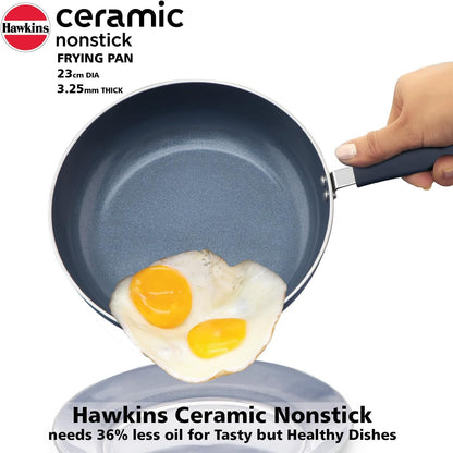 Hawkins Ceramic Nonstick Frying Pan, 24 cm Diameter, Induction Fry Pan with Glass Lid, Granite Omlette Egg Pan, Fish Pan (ICF24G)