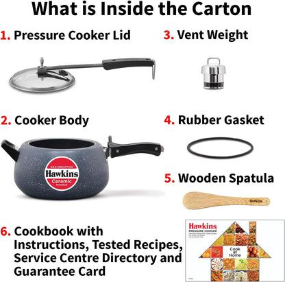 Hawkins 5 Litre Ceramic Nonstick Pressure Cooker, Induction Inner Lid, Granite Contura Shaped, Best Cooker, Blue (ICC50)