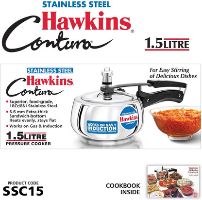 Hawkins Contura Stainless Steel Pressure Cooker, 5.0 Liter Capacity