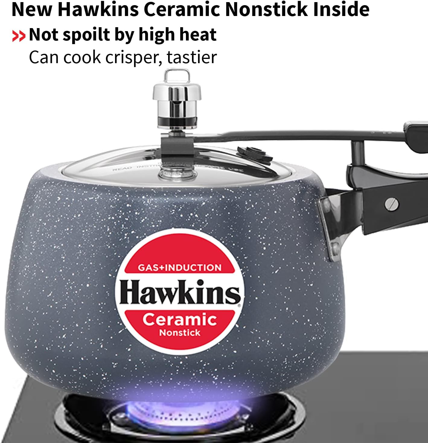 Hawkins 3 Litre Ceramic Nonstick Pressure Cooker, Induction Inner Lid Cooker, Granite Contura shaped Cooker, Best Cooker, Blue (ICC30)