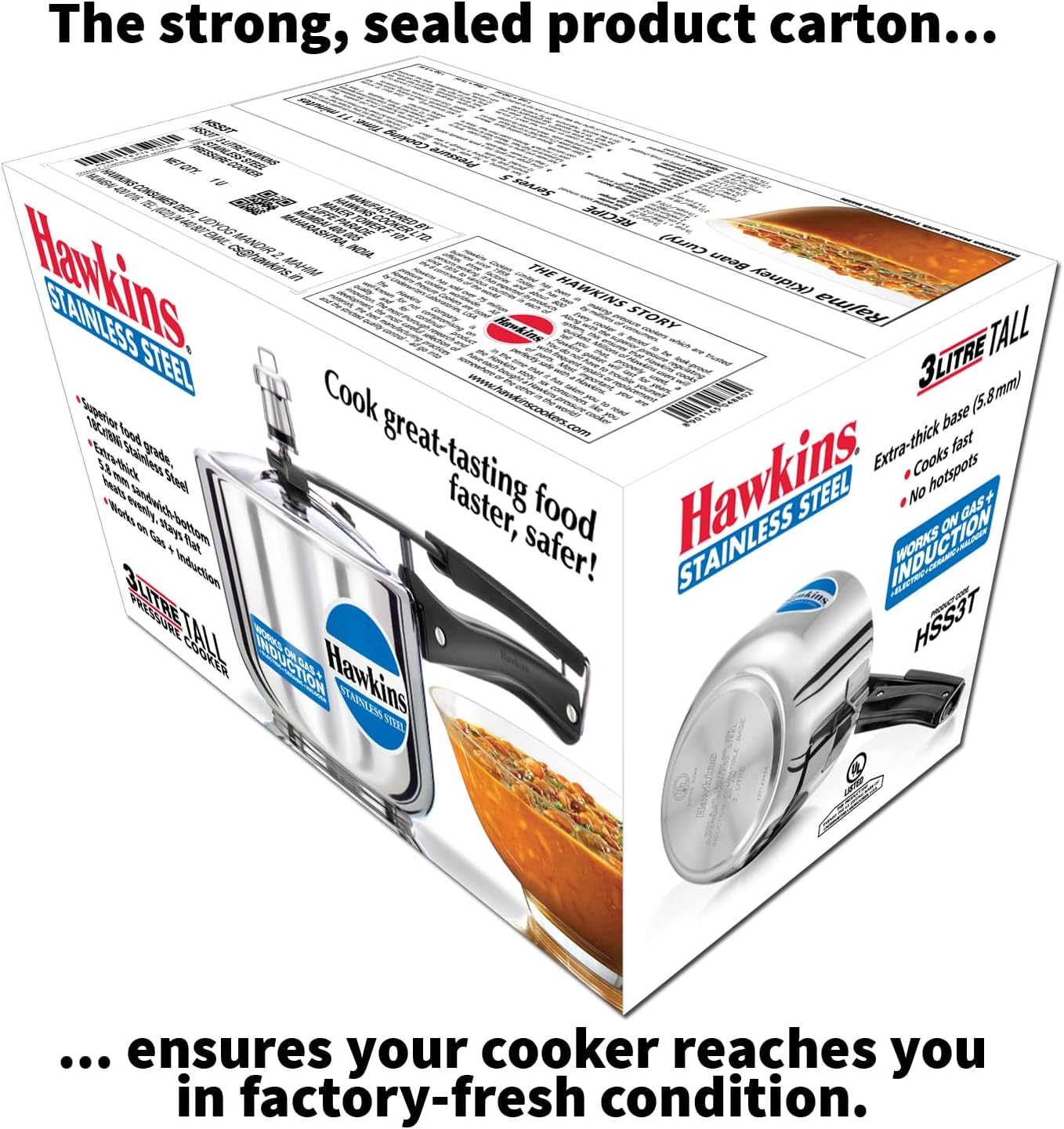 Hawkins Stainless Steel Tall Pressure Cooker, 3 Litre Capacity