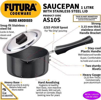 Hawkins Futura Sauce Pan with Lid, 1 Litre Capacity