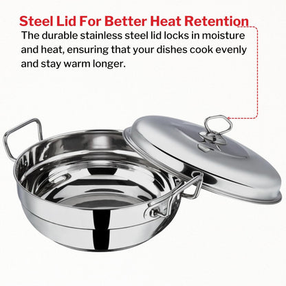 Vinod  Stainless Steel Idli (2 plates), Dhokla (2 plates) and Patra ( 1 plate) Multi Kadahi 26cm - Gas & Induction base