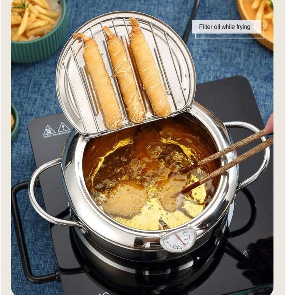 Japanese Style Tempura Deep Fryer Pot Practical Frying Pan with Drainage Lid - 20cm