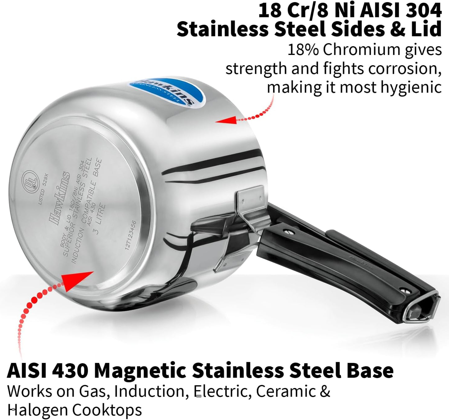 Hawkins Stainless Steel Tall Pressure Cooker, 3 Litre Capacity