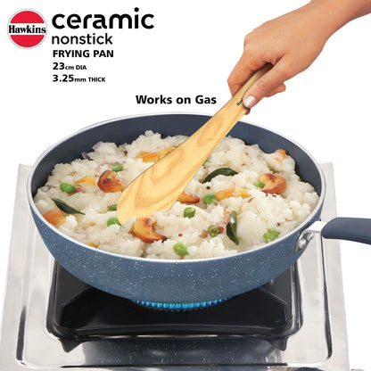 Hawkins Ceramic Nonstick Frying Pan, 24 cm Diameter, Induction Fry Pan with Glass Lid, Granite Omlette Egg Pan, Fish Pan (ICF24G)