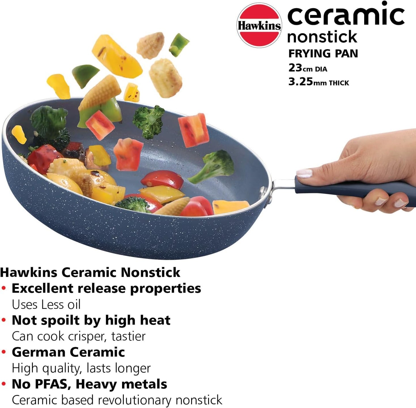 Hawkins Ceramic Nonstick Frying Pan, 24 cm Diameter, Induction Fry Pan with Glass Lid, Granite Omlette Egg Pan, Fish Pan (ICF24G)