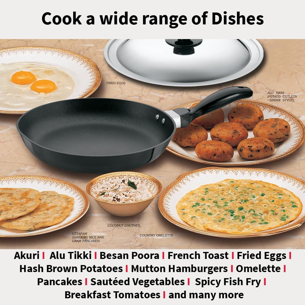 Hawkins Futura Non-Stick Frying Pan with Stainless Steel Lid, 26 cm Diameter, Black