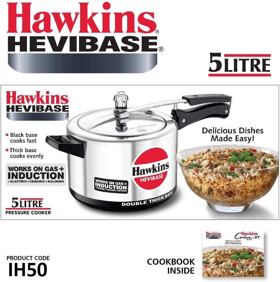 Hawkins Hevibase Induction Compatible Pressure Cooker, 5 Litre, Silver (IH50)