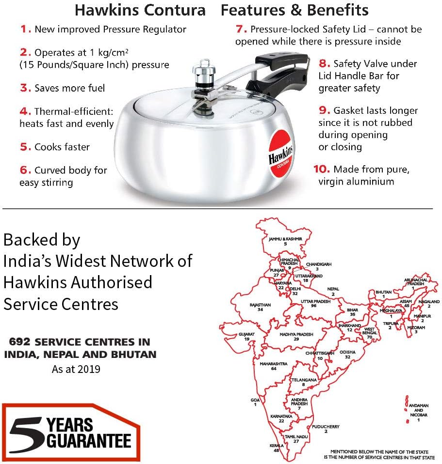 Hawkins Contura Pressure Cooker, 2 Litre Capacity