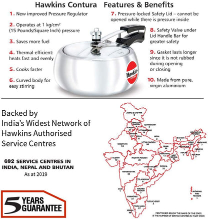 Hawkins Contura Pressure Cooker, 2 Litre Capacity