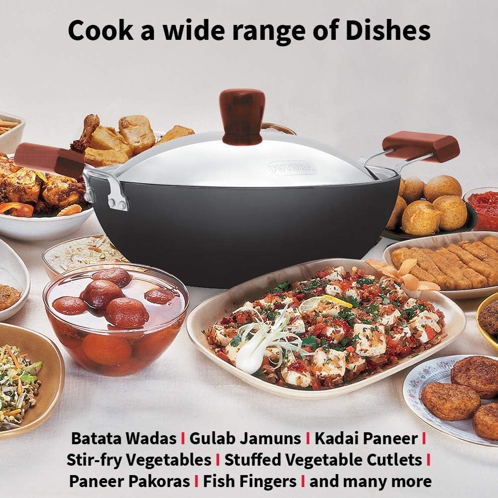 Hawkins Non-Stick Induction Compatible Flat Bottom Deep Kadhai with Stainless Steel Lid, 3.5 Litre Capacity INK35S