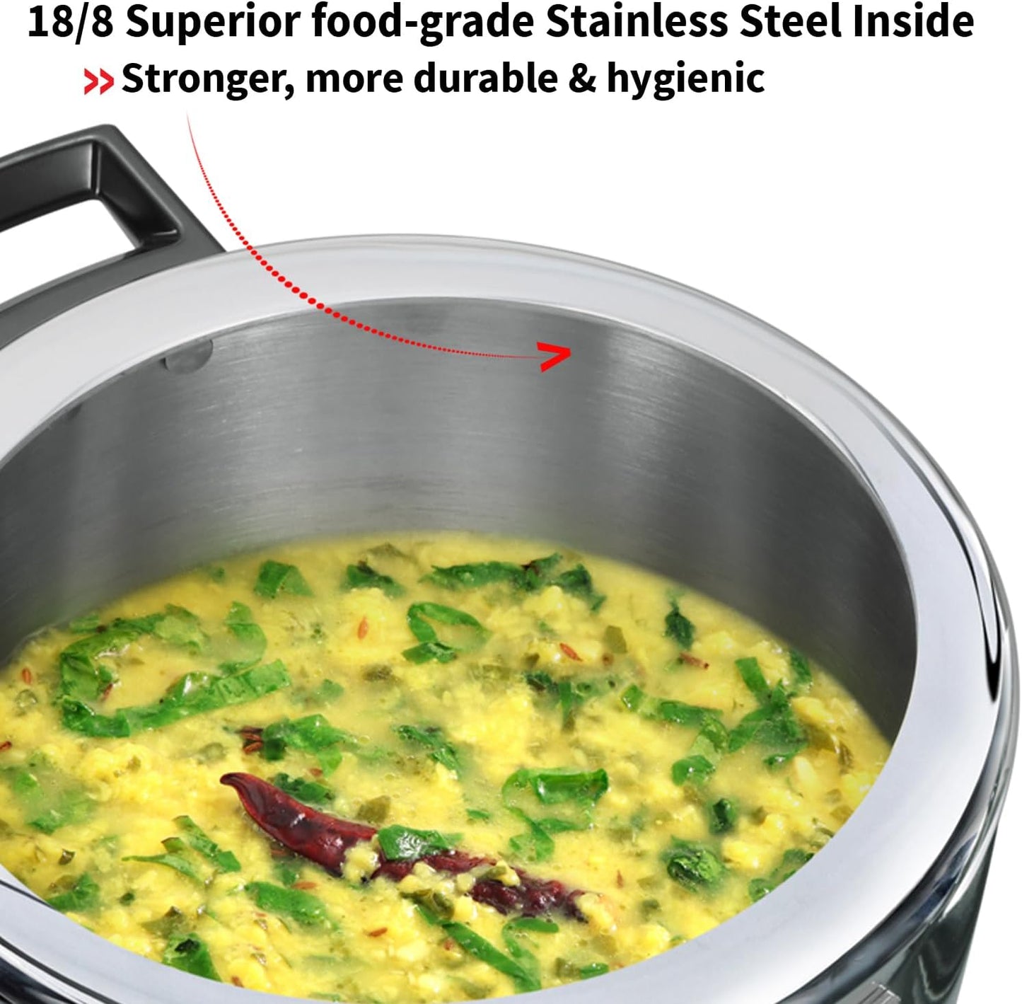 Hawkins 4.5 Litre Triply Stainless Steel Pressure Cooker, Inner Lid Cooker, Silver (HSST45)