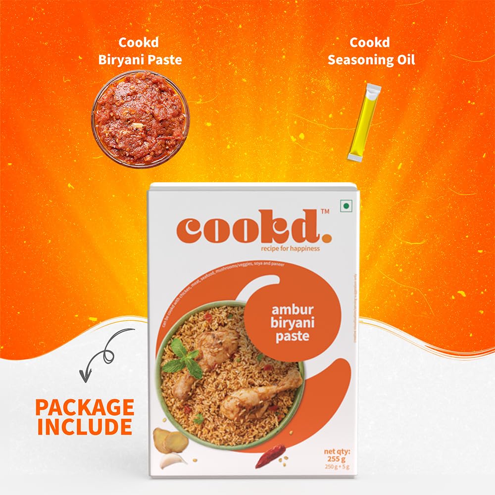 Cookd Ambur Biryani Paste 255g (Serves 3 People) | Ready to Cook Authentic Paste & Seasoning Oil | Zero Added Preservatives & Flavours | Enjoy with Chicken Biryani (Pack of 1)