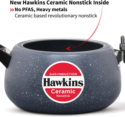 Hawkins 5 Litre Ceramic Nonstick Pressure Cooker, Induction Inner Lid, Granite Contura Shaped, Best Cooker, Blue (ICC50)