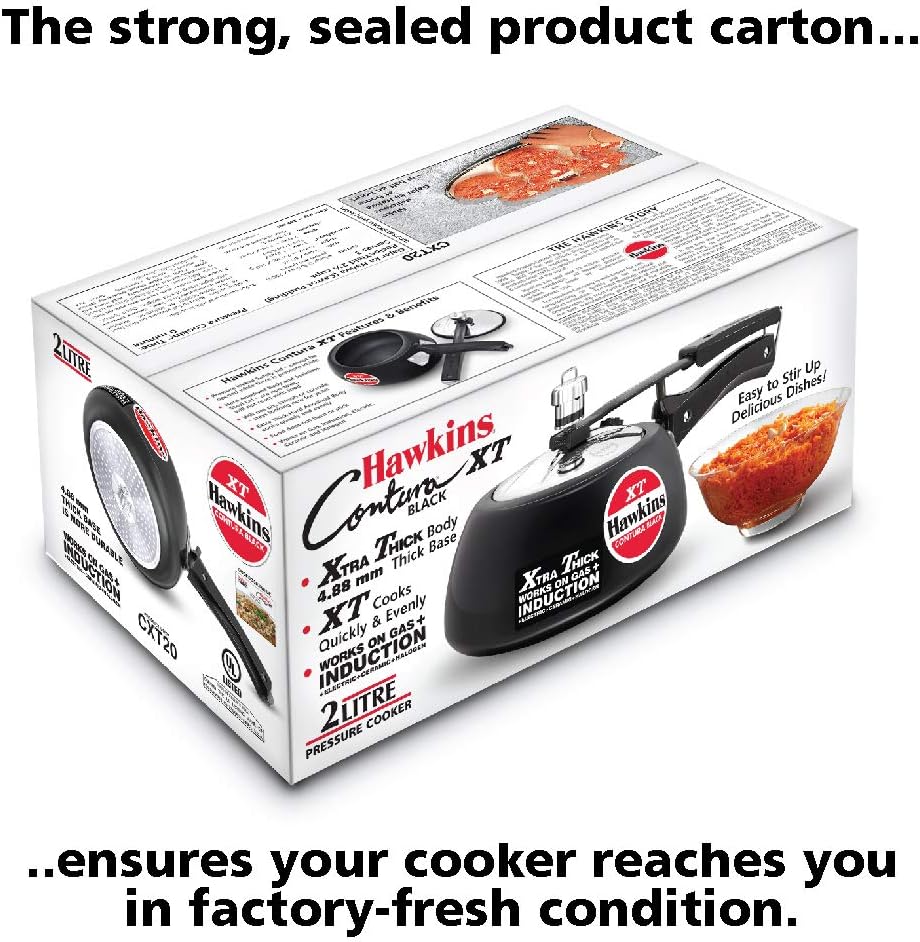 Hawkins Contura XT Pressure Cooker, 2 Liter Capacity, Black