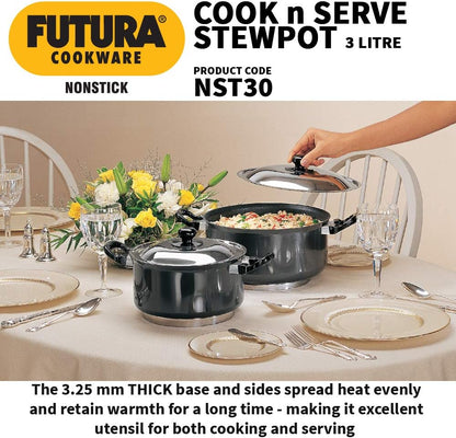 Hawkins Non-Stick Cook-N-Serve Stewpot with Glass Lid 3L , 5L