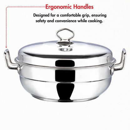Vinod  Stainless Steel Idli (2 plates), Dhokla (2 plates) and Patra ( 1 plate) Multi Kadahi 26cm - Gas & Induction base