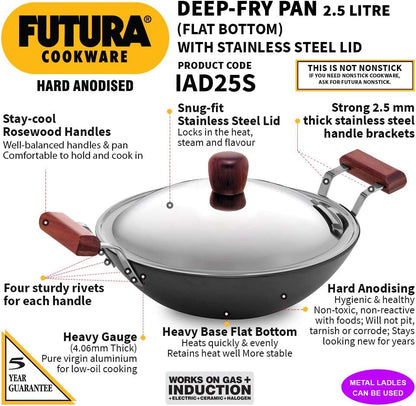 Hawkins Futura Induction Compatible Hard Anodised Aluminium Deep Fry Pan, 2.5 Litre Capacity