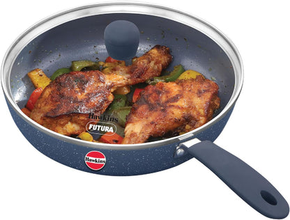 Hawkins Ceramic Nonstick Frying Pan, 24 cm Diameter, Induction Fry Pan with Glass Lid, Granite Omlette Egg Pan, Fish Pan (ICF24G)