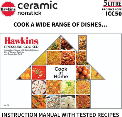 Hawkins 5 Litre Ceramic Nonstick Pressure Cooker, Induction Inner Lid, Granite Contura Shaped, Best Cooker, Blue (ICC50)