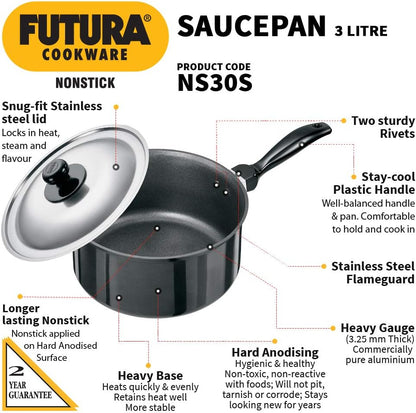 Futura Non-Stick Sauce Pan with Steel Lid 1L / 3L