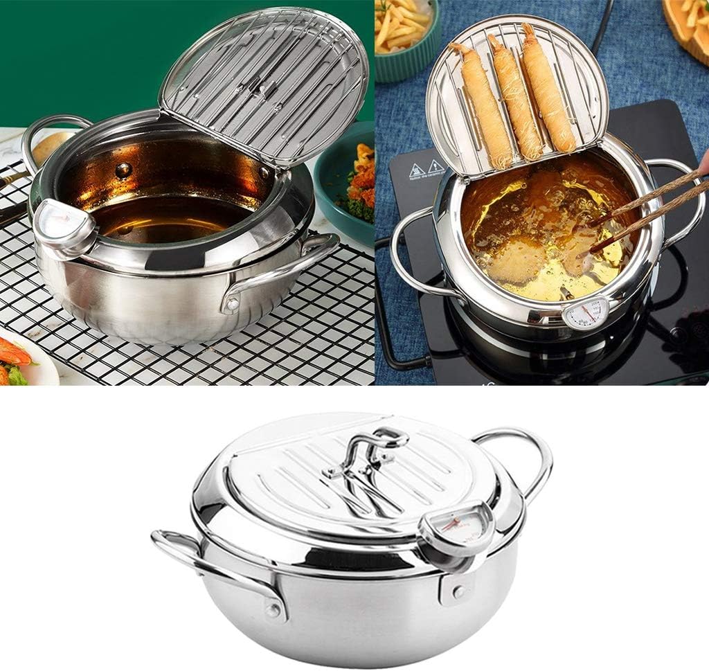 Japanese Style Tempura Deep Fryer Pot Practical Frying Pan with Drainage Lid - 20cm