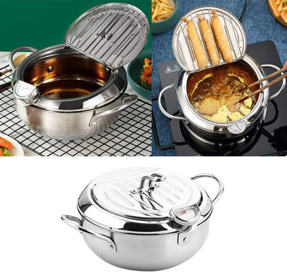 Japanese Style Tempura Deep Fryer Pot Practical Frying Pan with Drainage Lid - 20cm