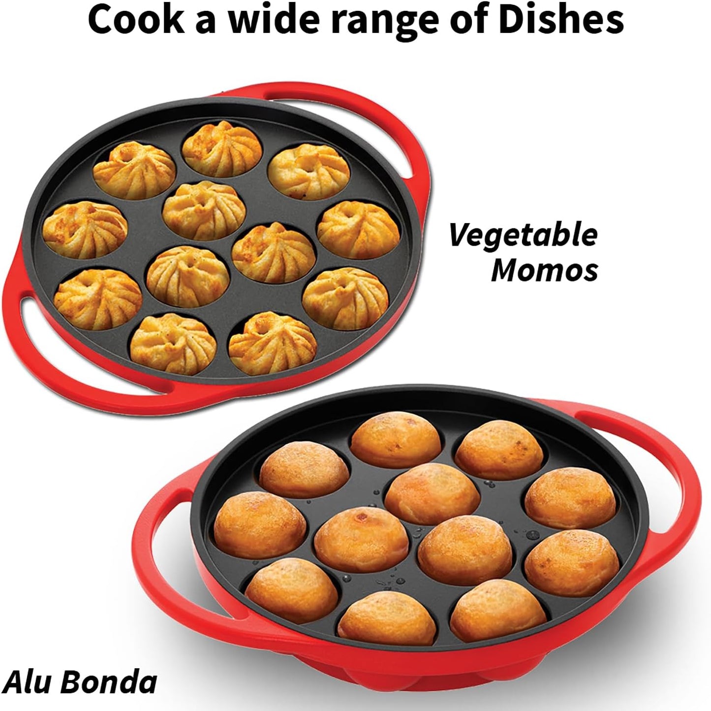HAWKINS Futura Pan-NAPE26G Appe, Non Stick Glass Lid, Paniyarakkal Ceramic, Litti, Kuzhi Paniyaram, Ponganalu Pan, 26 cm, Red