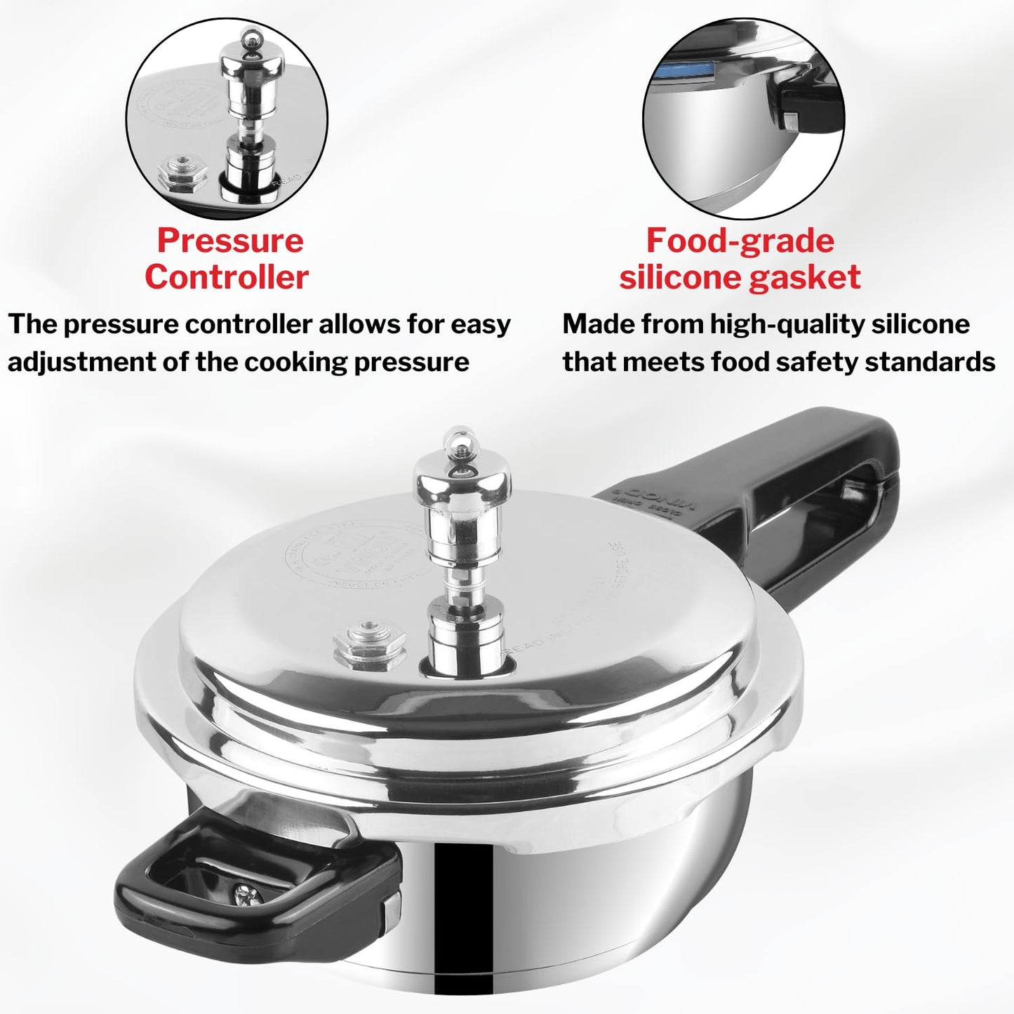 Vinod Stainless Steel Deep Pan Pressure Cooker 4.5 Litres | Dual Use as Fry Pan & Cooker | Sandwich Bottom | Induction & Gas Compatible | ISI & CE Certified | Silver Finish