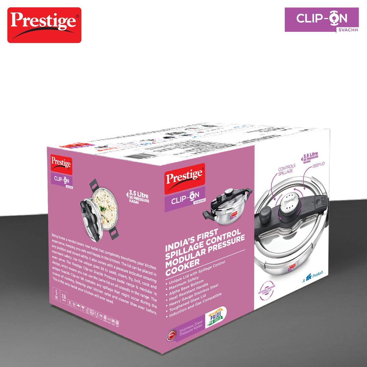 Prestige Svachh Clip-On 3.5 Litre Stainless Steel Outer Lid Pressure Kadai, 3.5 Liter