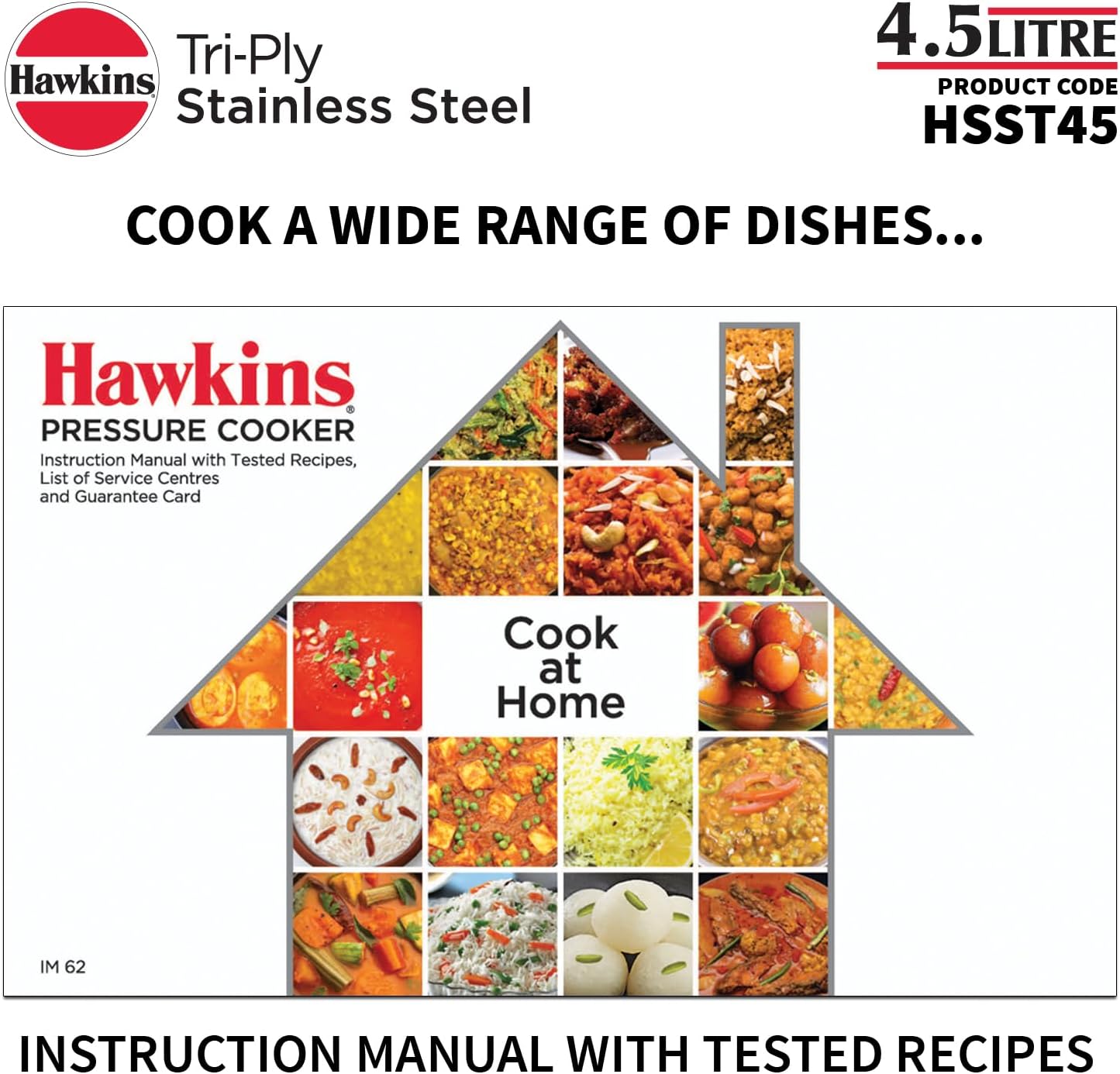 Hawkins 4.5 Litre Triply Stainless Steel Pressure Cooker, Inner Lid Cooker, Silver (HSST45)