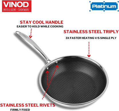 Vinod Platinum Triply Stainless Steel X FRYPAN 20 cm(Induction Friendly)