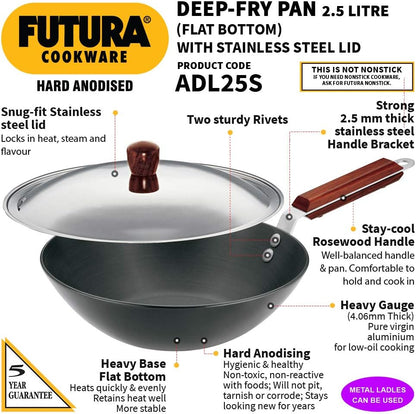 Hawkins Futura Hard Anodised Aluminium Deep Fry Pan with Lid, 2.5 Litre Capacity ADL25S