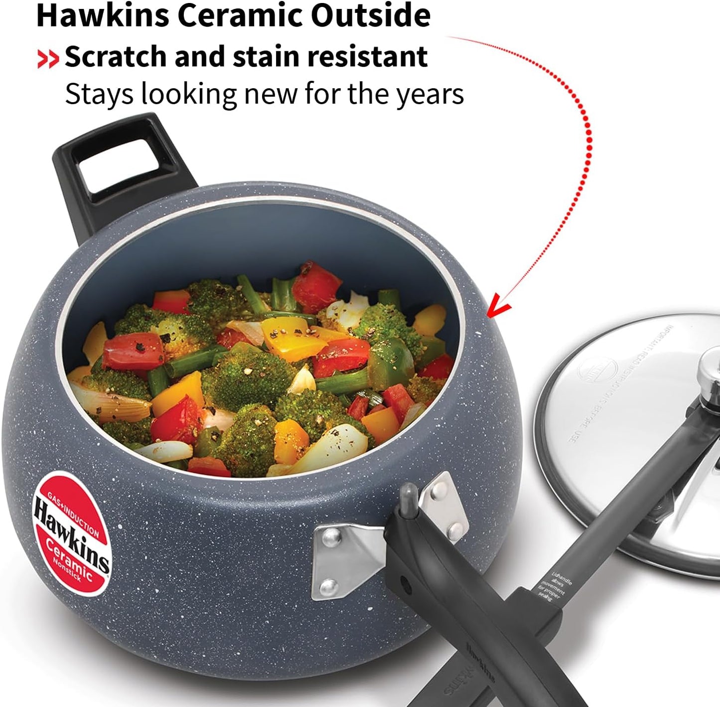 Hawkins 5 Litre Ceramic Nonstick Pressure Cooker, Induction Inner Lid, Granite Contura Shaped, Best Cooker, Blue (ICC50)