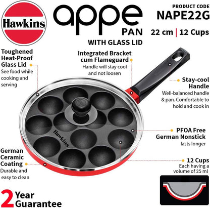 Hawkins Futura Non Stick Appe Pan with Glass Lid, 22 cm Size NAPE22G
