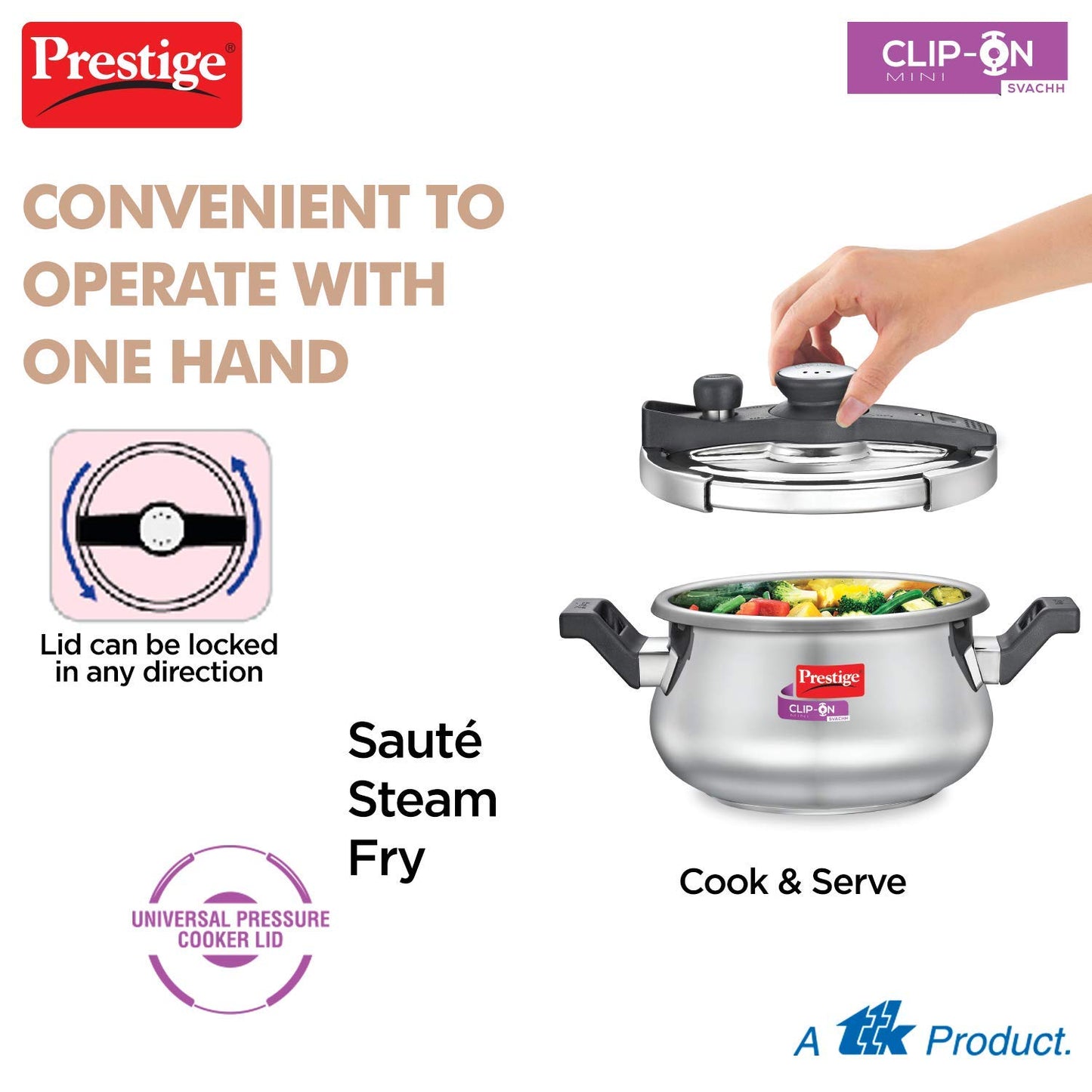 Prestige Svachh Clip-On Stainless Steel Outer Lid Pressure Handi, 3 litre , Silver
