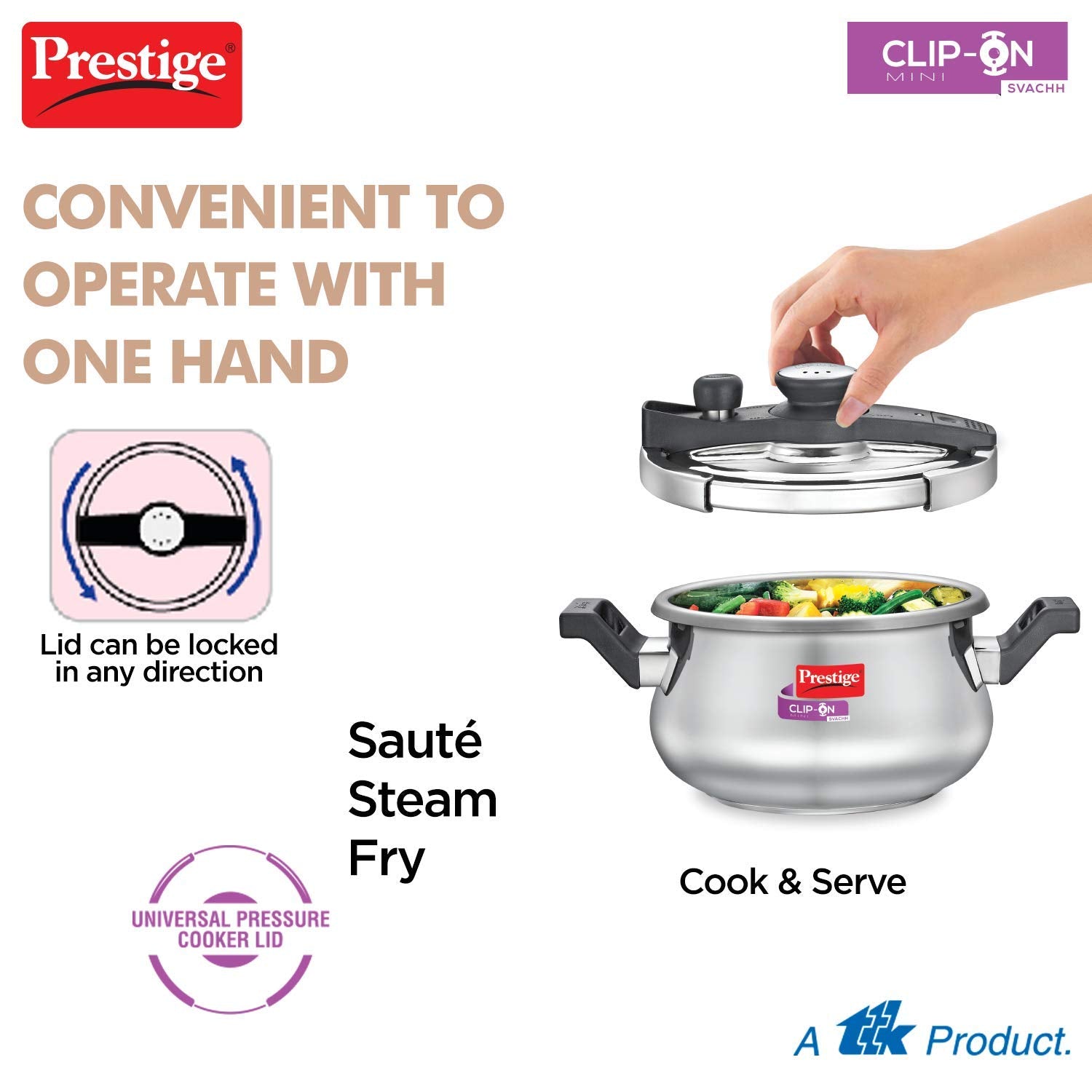 Prestige Svachh Clip-On Stainless Steel Outer Lid Pressure Handi, 3 litre , Silver