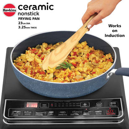 Hawkins Ceramic Nonstick Frying Pan, 24 cm Diameter, Induction Fry Pan with Glass Lid, Granite Omlette Egg Pan, Fish Pan (ICF24G)
