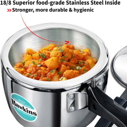 Hawkins 2.5 Litre Triply Stainless Steel Pressure Cooker, Inner Lid Cooker, Silver (HSST25)