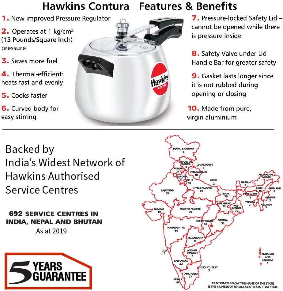 Hawkins Contura Pressure Cooker, 2 Litre Capacity