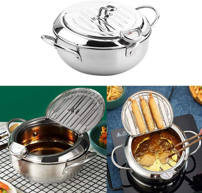 Japanese Style Tempura Deep Fryer Pot Practical Frying Pan with Drainage Lid - 20cm