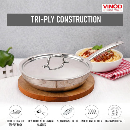VINOD Stainless Steel Smart Triply Frypan with SS Lid 20cm,22cm,24cm,26cm,28cm