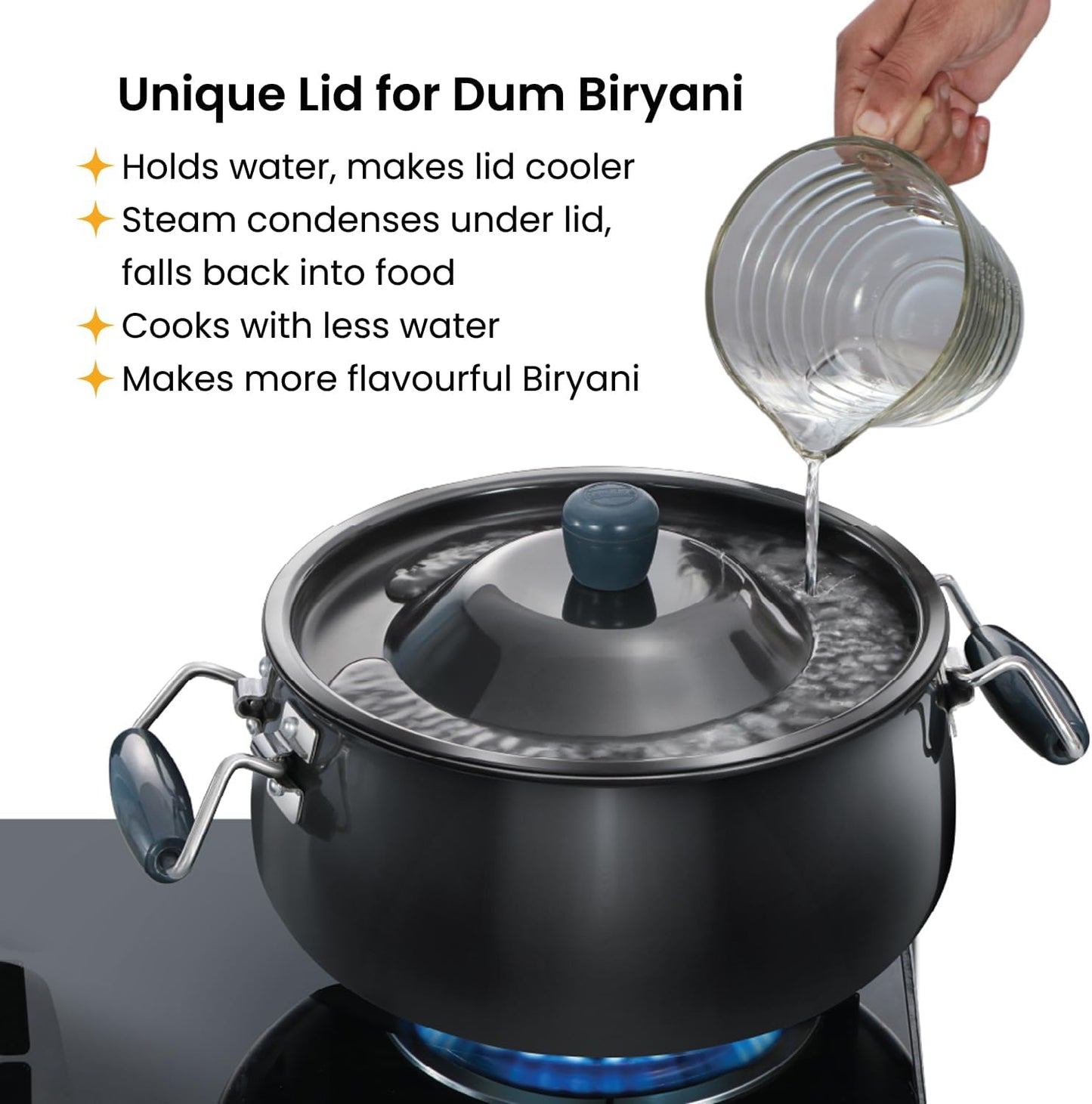 Hawkins Futura 8 Litre BigBoy Biryani Handi, Hard Anodised Pot with Hard Anodised Lid, Sauce Pan for Cooking and Serving Biriyani, Black (ABH8)