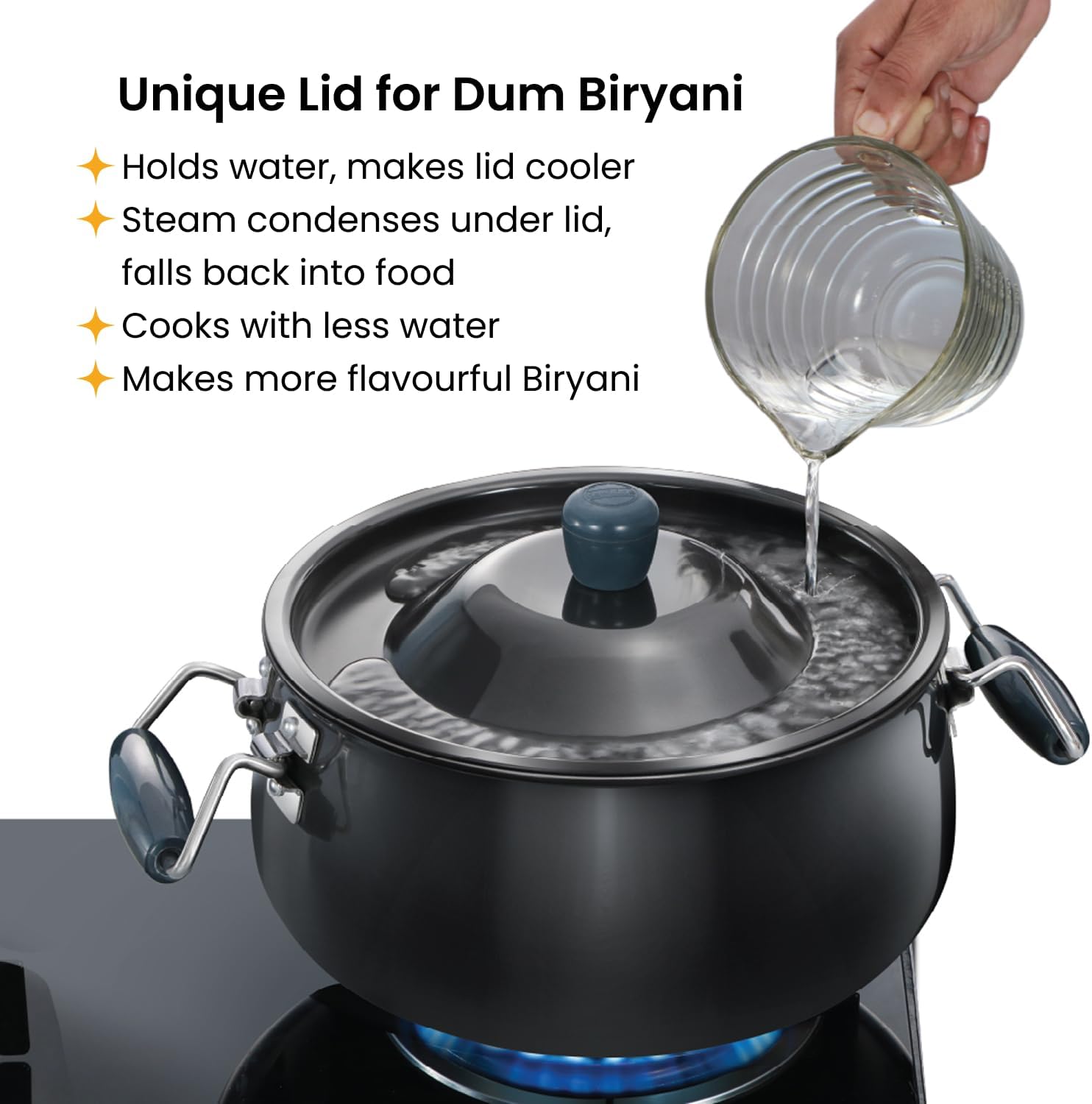 Hawkins Futura 8 Litre BigBoy Biryani Handi, Hard Anodised Pot with Hard Anodised Lid, Sauce Pan for Cooking and Serving Biriyani, Black (ABH8)
