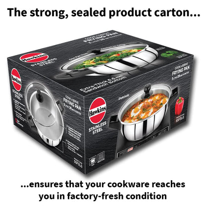 Hawkins 3 Litre Cook n Serve Frying Pan, Stainless Steel Fry Pan with Glass Lid, Induction Frying Pan, Frypan for Cooking and Serving, Silver (SSF3LG)