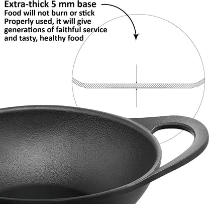 Hawkins Futura 2 Litre Cast Iron Kadhai Pan, Naturally Nonstick Cast Iron Kadai Pan with Glass Lid, Cast Iron Cookware for Kitchen, Black (CIK20G)
