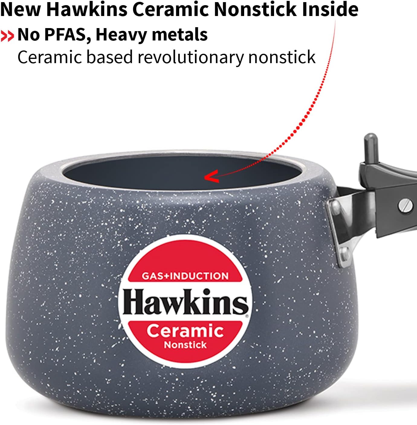 Hawkins 3 Litre Ceramic Nonstick Pressure Cooker, Induction Inner Lid Cooker, Granite Contura shaped Cooker, Best Cooker, Blue (ICC30)